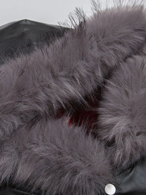 Men's Leather Bomber Jacket with Faux Fur Hood