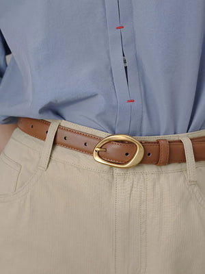 Golden Buckle Leather Belt