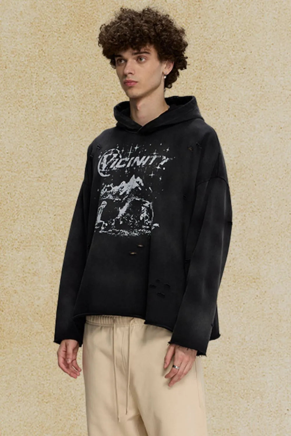 Men's Distressed Graphic Long Sleeve Hoodie