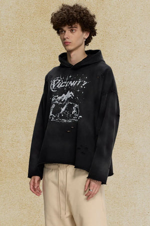Men's Distressed Graphic Long Sleeve Hoodie