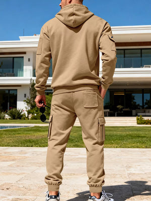 Men's Full Size Half Zip Hoodie and Cargo Pants Set Plus Size