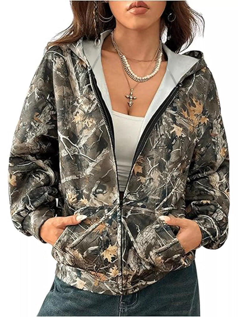Vintage Printed Zip-Up Hoodie