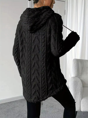 Cozy Textured Drawstring Fleece Hoodie