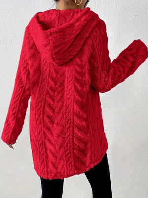 Cozy Textured Drawstring Fleece Hoodie