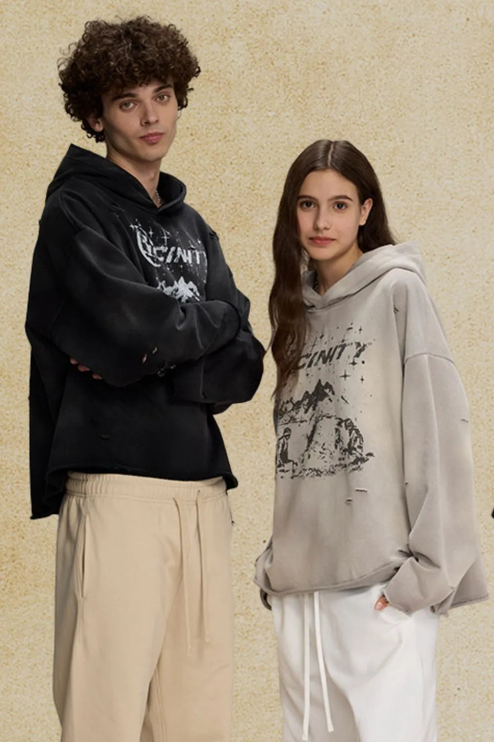 Men's Distressed Graphic Long Sleeve Hoodie