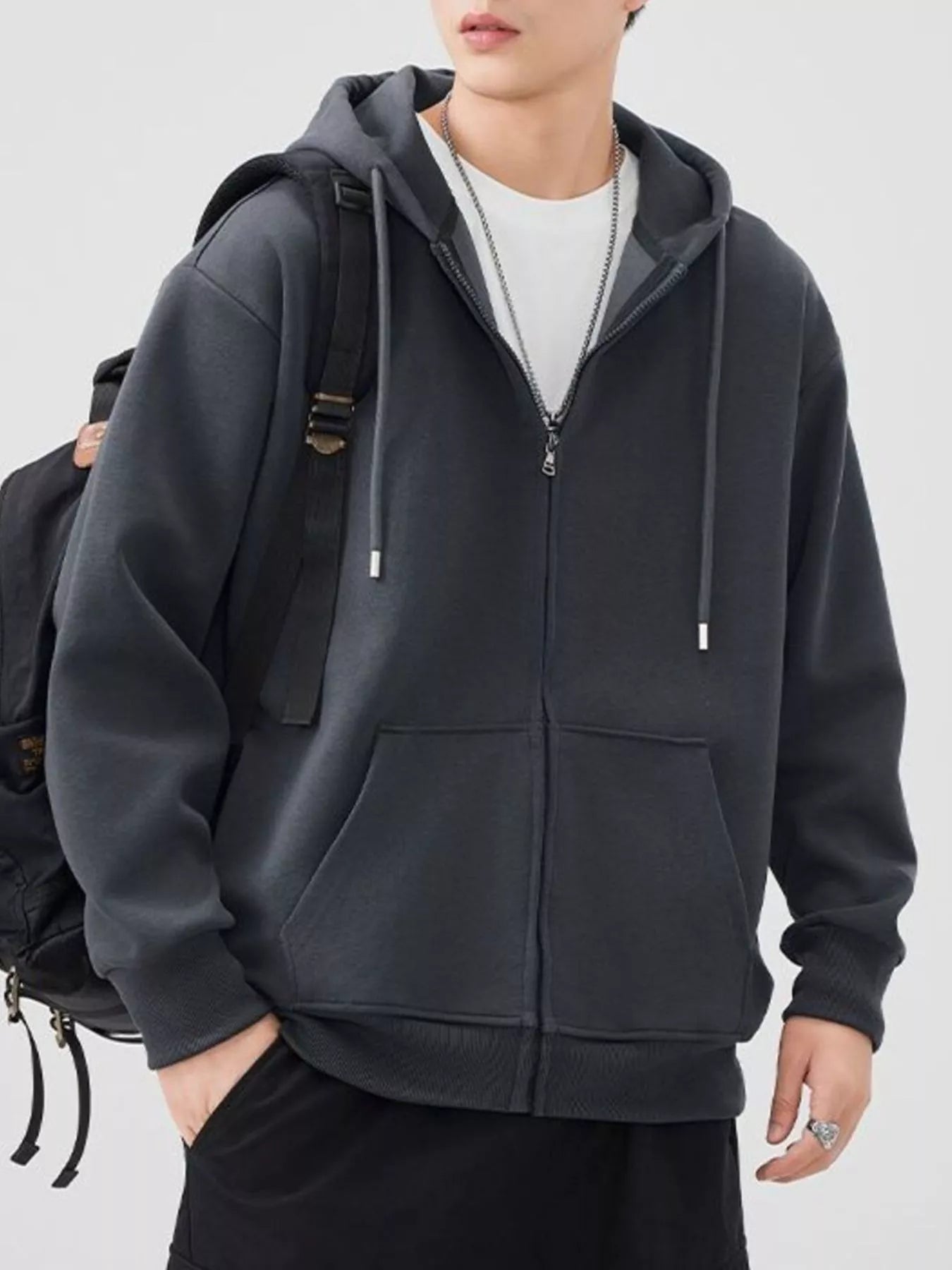 Men's Plus Size Solid Color Zip-Up Hoodie