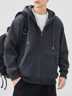 Men's Plus Size Solid Color Zip-Up Hoodie