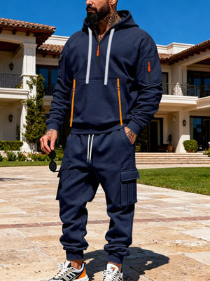 Men's Full Size Half Zip Hoodie and Cargo Pants Set Plus Size